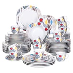 VEWEET, Series Betula, 60-Piece Dinner Set Multicolour Ivory White Porcelain Dinner Combi-Set with Dessert Plates/Soup Plates/Dinner Plates/Cups/Saucers Service for 12