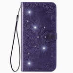 Samsung Galaxy A12 / M12 Case Glitter, Shockproof Flip Folio PU Leather Phone Wallet Case Full Protection Mandala with Magnetic Stand Silicone Bumper Cover for Samsung A12 / M12 Case Girls, Purple