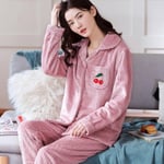 Clothingloves Lightpink 2 Pcs Thicken Women Warm Flannel Pajamas Set Sleepwear
