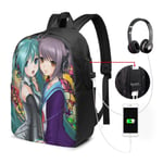 Lawenp Hatsune Miku Laptop Backpack- with USB Charging Port/Stylish Casual Waterproof Backpacks Fits Most 17/15.6 Inch Laptops and Tablets/for Work Travel School