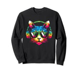 Cat With Headphones Tie Dye - Vintage Cat Kitten Music Lover Sweatshirt
