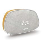 Radio Alarm Clock,LOBKIN Dual Alarm Clocks with Bluetooth Speaker,Classic Wood Non Ticking Mains Powered Smart Alarm Clock,LED Display,10W Build in Mic TWS Support