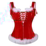 Women's Corset Vest Sexy Christmas Overbust Corselet Top Straps Lace Up Zipper Front Corsets Bustiers Plus Size Santa Costume -a 6XL