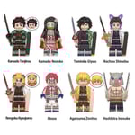 8pcs/set Demon Slayer Blocks Blade Inosuke Tanjiro Nidou Assembled Building Minifigure