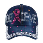 New CTM Women's Believe Breast Cancer Awareness Denim Bling Cap