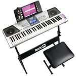 RockJam 61 Key Keyboard Piano Kit with Digital Piano Bench, Electric Piano Stand, Headphones Note Stickers & Simply Piano Lessons, Grey