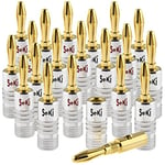 SeKi 20x Banana Plugs 24K Gold-Plated for Speaker Cables up to 6 mm2 with Colour Coding (Red & Black) for Connecting the Cable to HiFi Systems, Amplifiers, Stereo Systems