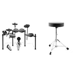 Alesis Drums Nitro Mesh Kit - Electric Drum Set with Mesh Drum Pads, Drum Sticks, 385 Drum Kit Sounds, 60 Play-Along Tracks and USB MIDI Connectivity & TIGER DHW35-CM Padded Drum Throne - Drum Stool