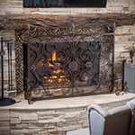 Darcie Black Brushed Gold Finish Wrought Iron Fireplace Screen by Great Deal Furniture