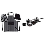 Penguin Home Tefal Delight Cookware Set - Black, 5 Pieces Apron, Double Oven Glove and 2 Kitchen Tea Towels Set - Black/White