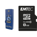 Pack Support de Stockage Rapide et Performant : Clé USB - 2.0 - Série Licence - Harry Potter Ravenclaw - 32 Go + Carte MicroSDHC - Gamme Classic - Classe 10-8 GB