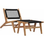 Helloshop26 - Transat chaise longue bain de soleil lit de jardin terrasse meuble d'extérieur avec repose-pied bois de teck solide et corde