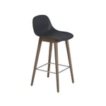 Muuto Fiber barstool with backrest Black, dark brown stained legs, low