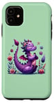 Coque pour iPhone 11 Vert, joyeux dragon floral fantastique, créature magique