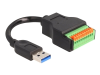 Delock - USB-adapterkabel - USB typ A (hane) till 10 stifts terminalblock - USB 3.2 Gen 1 - 15 cm - tryckknapp, 2.54 mm pitch, stripped ends - svart/grön