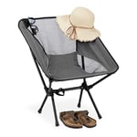 Relaxdays Chaise de Camping Pliante très légère, Fauteuil de Plage Pliable, compacte, Portable, Sac de Transport, Gris, 1 unité