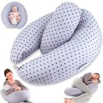 Chilling Home Coussin Allaitement 2 en 1 XXL Coussin de Grossesse Coussin d'allaitement pour Bébé,Oreiller de Grossesse avec Oreiller Intérieur et Housse en Coton Oreiller de Grossesse(Bleu)