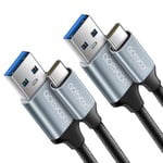 Cable USB 3.0 Vers Type C 1M, 3A Charge Rapide Nylon Tress¿¿ Cable Chargeur Type C pour Samsung Galaxy S23 S22 S21 S20 S10 A70 Huawei P30 Google Pixel 7 Pro Xiaomi Sony Xperia PS5 (1mx2)