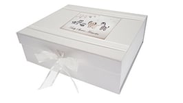 White Cotton Cards Baby Shower Memories, Large Keepsake Box, Silver Toys, Animals, Board, 27.2 x 32 x 11 cm