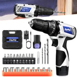 Cordless Drill Driver Electric Screwdriver Kit with 10mm Keyless Chuck Battery