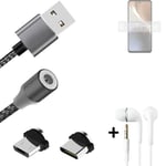 Magnetic charging cable + earphones for Motorola Moto G32 + USB type C a. Micro-