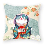 SUNXK Japanese wind cute Lucky Cat series peach pillow cover sofa cushion bedroom pillow soft home study (Color : TPR0064-1)