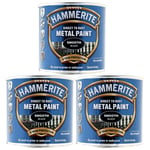 3x Hammerite Direct To Rust Smooth Black Quick Drying Metal Paint 250ml