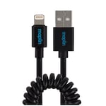 Maplin Lightning to USB-A Coiled Curly Charging Cable Extending to 0.5m, Black, Compatible with all iPhones 14, 13, 12, 11, SE, iPad Air/Mini (2019), iPad (up to 2021), Airpods (w/Lightning Case)