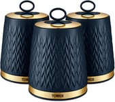 Tower Empire Kitchen Storage Canisters Tea Coffee Sugar Set of 3 - Midnight Blue