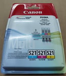 Canon CLI-521 CMY Ink Cartridges Tri Colour Pack Genuine Sealed for iP3600 BOXED