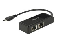 Delock Adapter USB-C 3.1 Gen 1 > 2 x Gigabit LAN 10/100/1000 Mb/s - Nettverksadapter - USB 3.1 Gen 1 - Gigabit Ethernet x 2 - svart