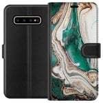 Samsung Galaxy S10+ Svart Plånboksfodral Grön / Guld marmor
