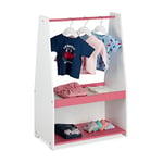 Relaxdays Portant vêtement Enfant, portique Tringle & Deux étagères, HxLxP: 90x60x30cm, Garde-Robe, Blanc/Rose