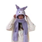 3 i 1 Kawaii Kuromi Mymelody Cinnamoroll Plyschmössa Med Halsduk Cartoon Mössa Vinter Jul Söta Kaninmössa Halsduk Och Handskar Gåvor För Kvinnor Flickor Purple