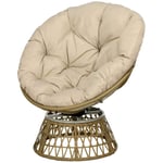 Papasan stol flätad stol rotting snurrstol med dyna 360 graders justerbart fotstöd 85x70x82 cm i khaki för trädgård och vardagsr