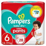 Pampers Baby-Dry Nappy Pants, Size 6 (15kg+) Essential Pack (28 per pack)