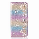 Samsung Galaxy A10 Phone Case, 3D Glitter Gems White Flower Sparkle Bling Cover Shock-Absorption Flip PU Leather Protective TPU Bumper with Magnetic Stand Card Holder Slots for Girls Women