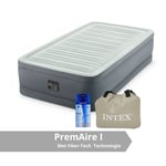 Intex PremAire I - Airbed - 1 person - Inklusiv indbygget elektrisk pumpe. Bæretaske og reparationssæt - 191x99x46 cm - PVC - Grå