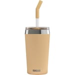 Sigg - Gobelet Isotherme Avec Paille en Verre Durable - Travel Mug Helia Muted Peach - Avec Brosse De Nettoyage - Étanche - Sans BPA - En Acier Inoxydable 18/8 - Yoga & Sport en Salle - Pêche - 0,45L