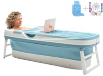 HelloBath Vikbar badbalja för vuxna - Blå - 157cm - Extra långt - Inklusive badkudde & förvaringsskydd