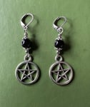 Örhängen Pentagram Onyx  Wicca Pagan Rostfri Krok