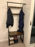 Industrial Coat Rack Vintage Rustic Style Hallway Storage Shoe Bench 3 Shelves