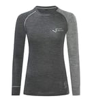Black Crevice T-Shirt à Manches Longues pour Femme en Laine mérinos, Anthracite/Gris, 44