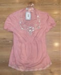 Almost Famous Pink Diamante & Faux Pearl Blouse Top UK 10 RRP £68