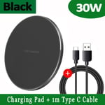 Noir avec câble-Chargeur Rapide Sans Fil de 30W, Chargeurs à Induction pour Samsung S22, S21, S20, iPhone 13,