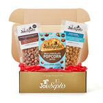 Joe & Sephs Night in Popcorn Gift Box - Gift Box Filled with 2 x Popcorn and 1 x Chocolate Popcorn Bites