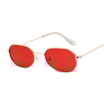 Ny röd märkesdesigner vintage ovala solglasögon kvinna retro klar lins glasögon fyrkantiga solglasögon för kvinnlig man UV400 GoldRed