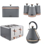 Grey Kettle, Toaster, Bread Bin, Canisters Set, Tower Cavaletto Pyramid 4 Slice