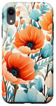 iPhone XR Summer Floral Pattern Coral Blue Turquoise Orange on White Case