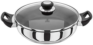Judge Vista J232A Stainless Steel Non-Stick Large Sauteuse 28cm Frying Pan with Shatterproof Glass Lid, Induction Ready, Oven Safe, 25 Year Guarantee